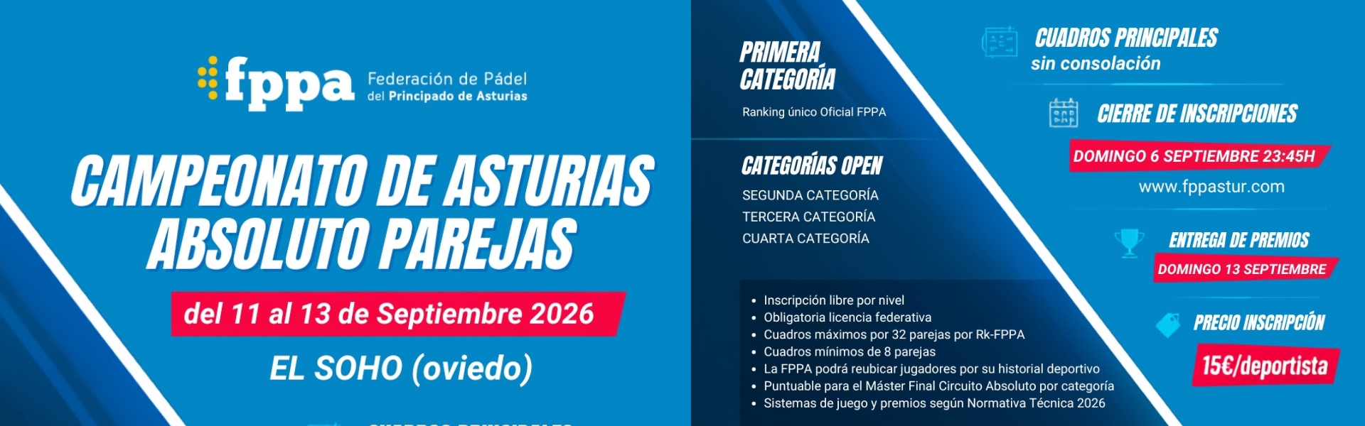 CAMPEONATO DE ASTURIAS ABSOLUTO POR PAREJAS 2026